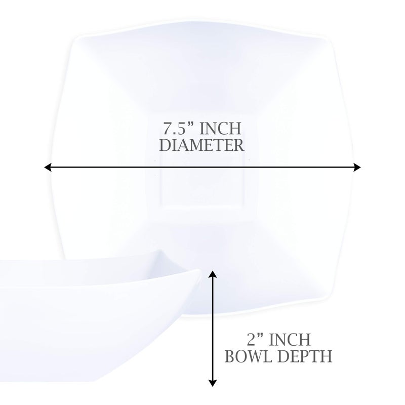 PLASTICPRO Disposable 32 ounce Square Serving Bowls, Party Snack or Salad Bowl, Medium Plastic Elegant White Pack of 4 - Image 5
